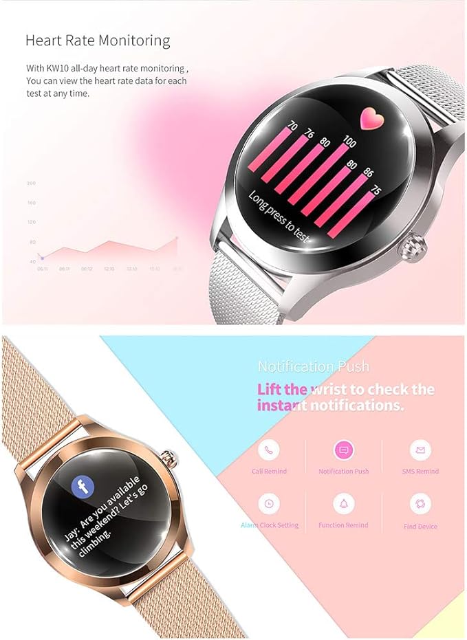 Smartwatch Mujer Dorado AIMIUVEI KW10 – Monitor de Salud, Ritmo Cardíaco y Resistente al Agua IP68