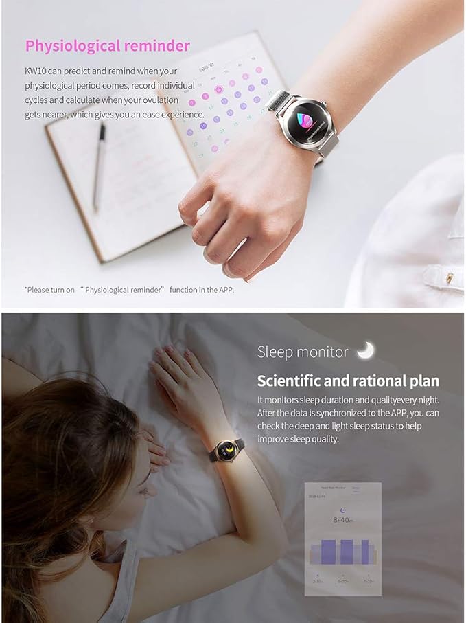 Smartwatch Mujer Dorado AIMIUVEI KW10 – Monitor de Salud, Ritmo Cardíaco y Resistente al Agua IP68