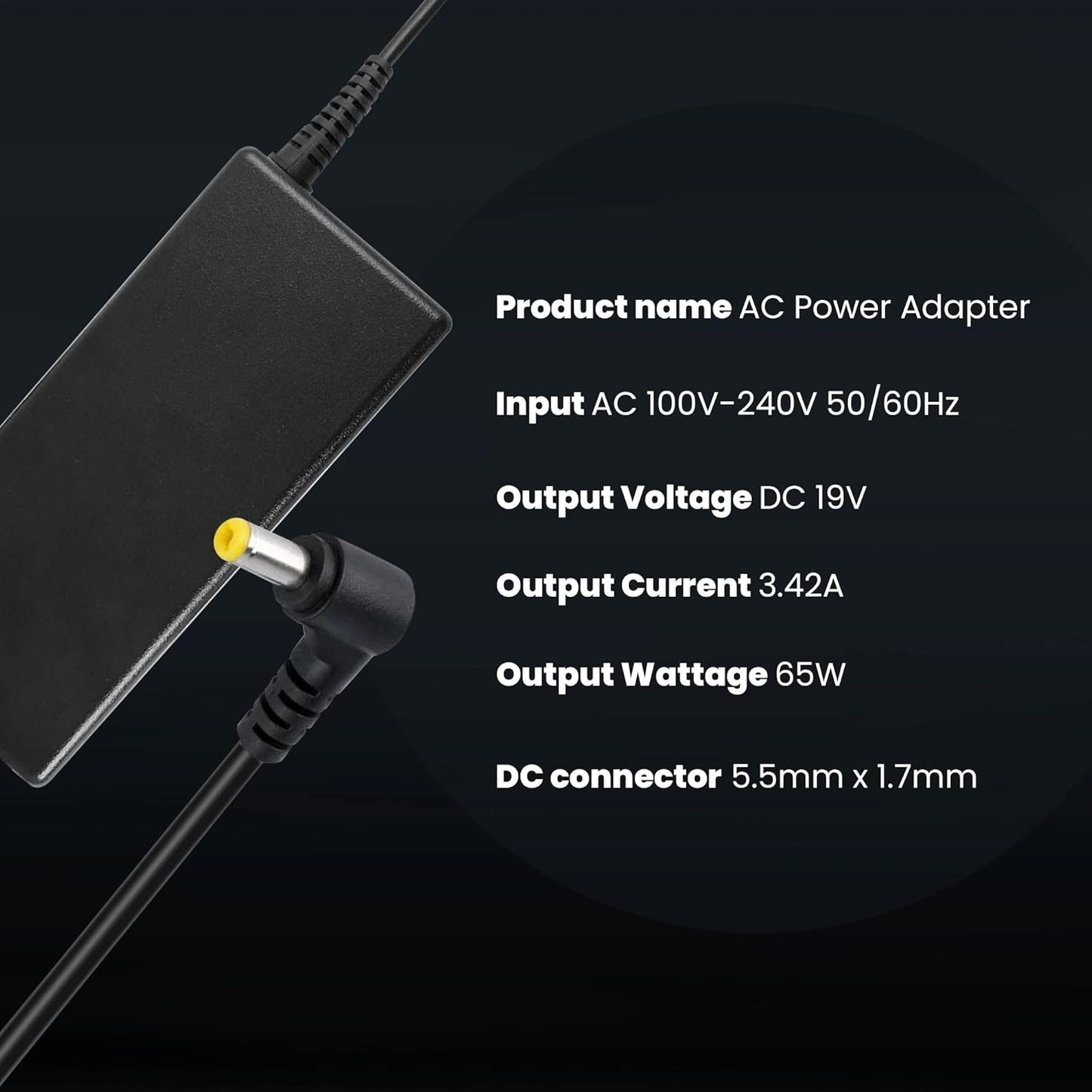 Cargador Universal 65W 19V 3.42A para Portátiles Acer, ASUS, Toshiba, Lenovo, Dell – Adaptador AC 100-240V
