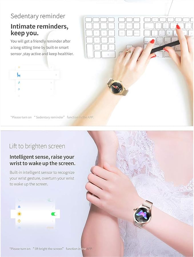 Smartwatch Mujer Dorado AIMIUVEI KW10 – Monitor de Salud, Ritmo Cardíaco y Resistente al Agua IP68