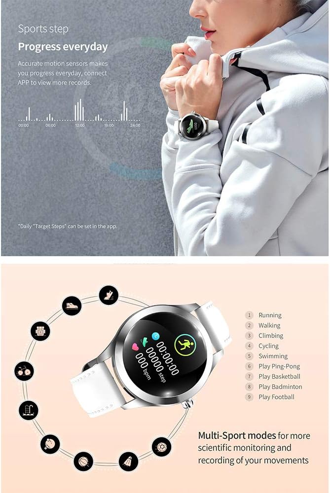 Smartwatch Mujer Dorado AIMIUVEI KW10 – Monitor de Salud, Ritmo Cardíaco y Resistente al Agua IP68