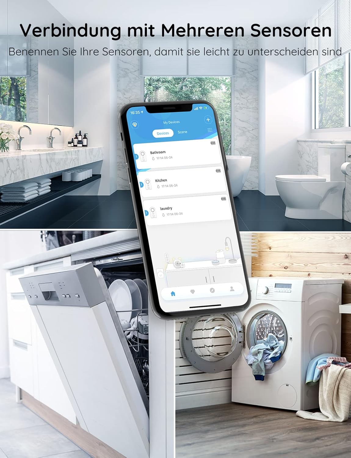 GoveeLife Detector de Agua WiFi (Pack 4) – Sensor Inalámbrico con Alarma y App Móvil | Ideal para Cocinas, Baños y Sótanos