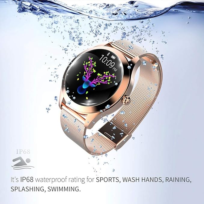 Smartwatch Mujer Dorado AIMIUVEI KW10 – Monitor de Salud, Ritmo Cardíaco y Resistente al Agua IP68