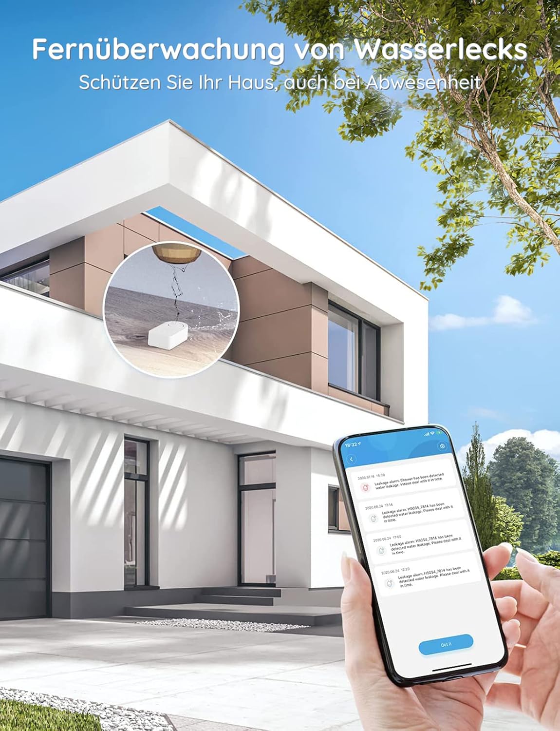 GoveeLife Detector de Agua WiFi (Pack 4) – Sensor Inalámbrico con Alarma y App Móvil | Ideal para Cocinas, Baños y Sótanos