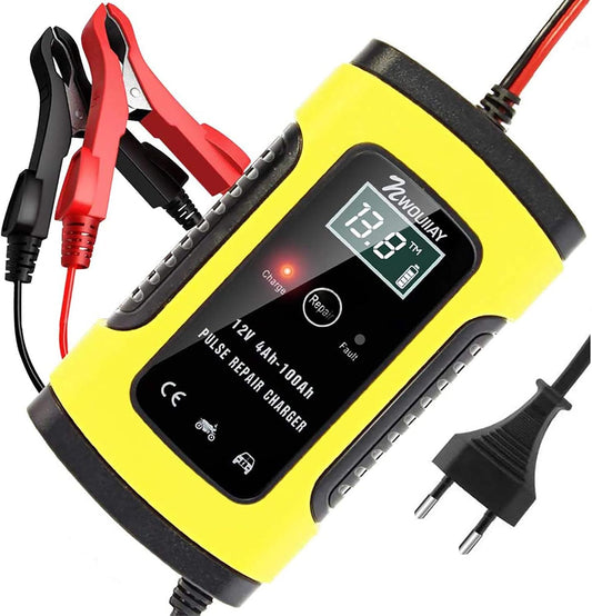 Cargador Bateria Coche Buddygo 12V con pantalla LCD y carga automática en 3 etapas para baterías de 4-100Ah.