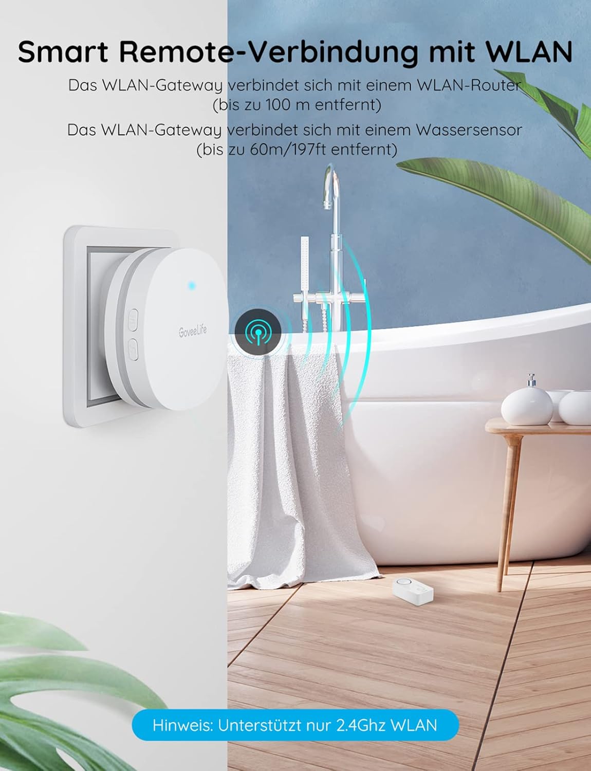 GoveeLife Detector de Agua WiFi (Pack 4) – Sensor Inalámbrico con Alarma y App Móvil | Ideal para Cocinas, Baños y Sótanos